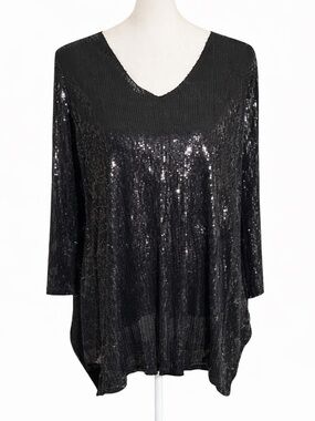 Lynn Ritchie Silver Black Sequin Top size medium